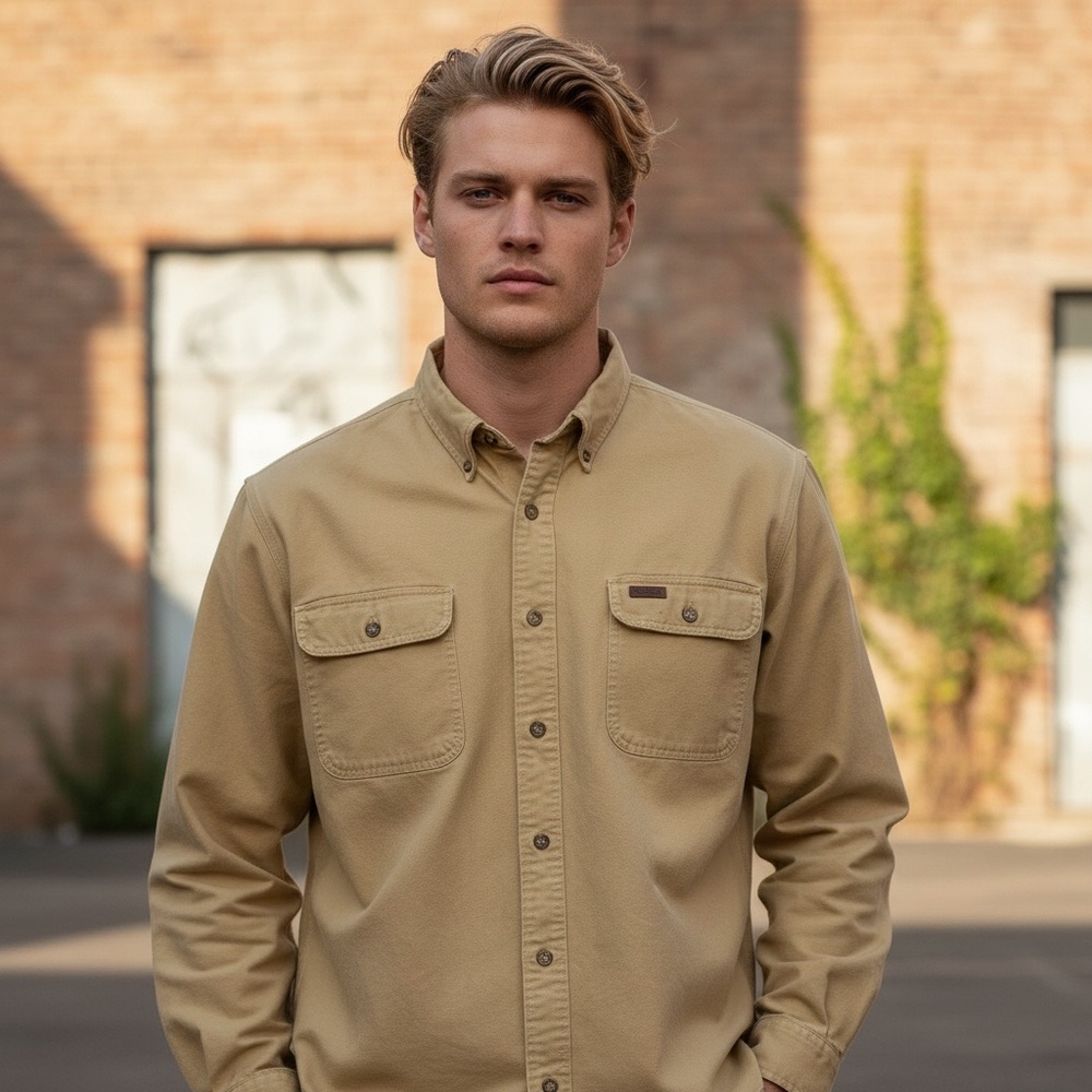 Vintage Carhartt S09SRW Sandstone Twill Work Shirt Mens 2XL Straw Canvas